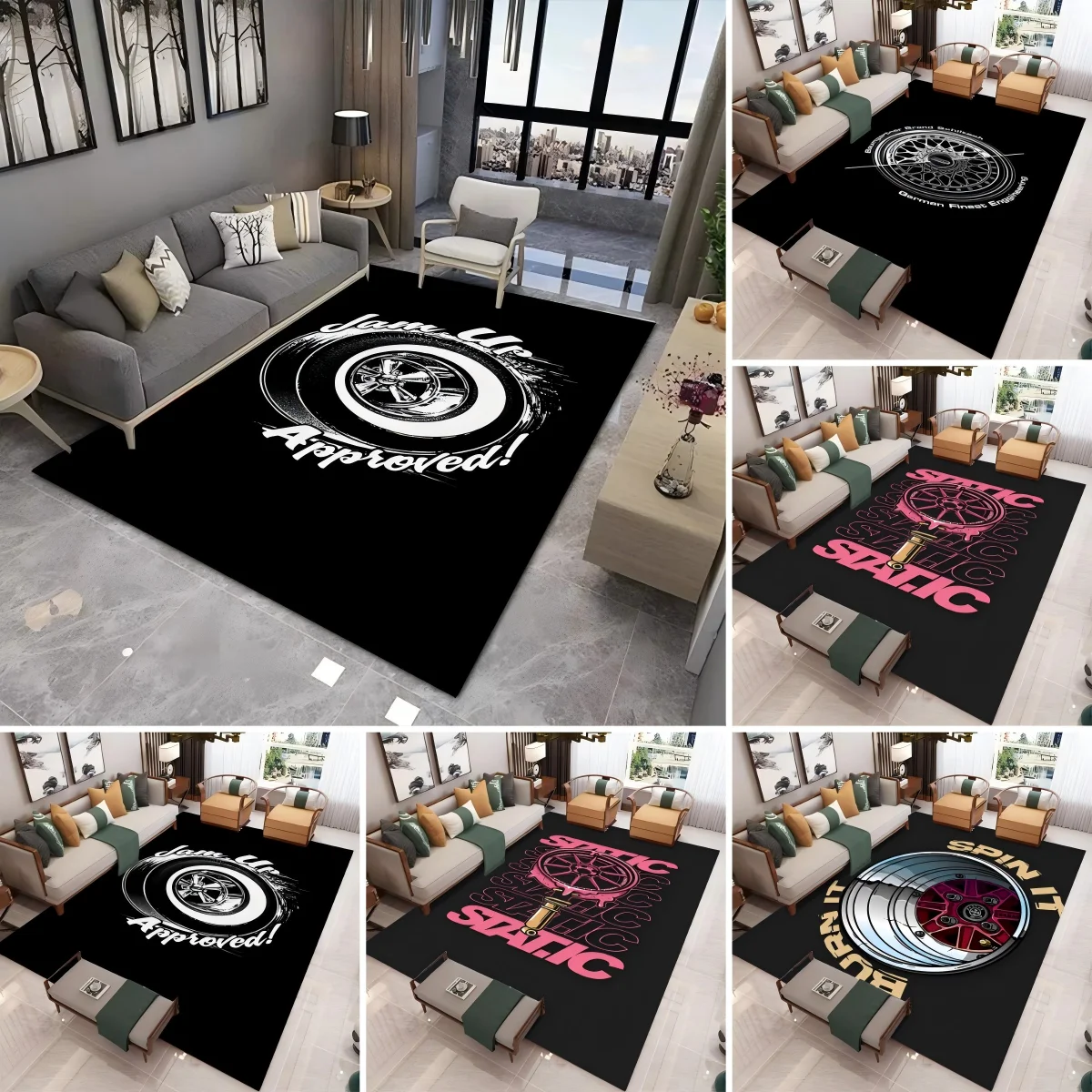 

Car Tire Print Carpet Mechanical Washable Outdoor Indoor Area Rugs Living Rooms Dining Bedrooms Courtyard Mat Big Size Floormat