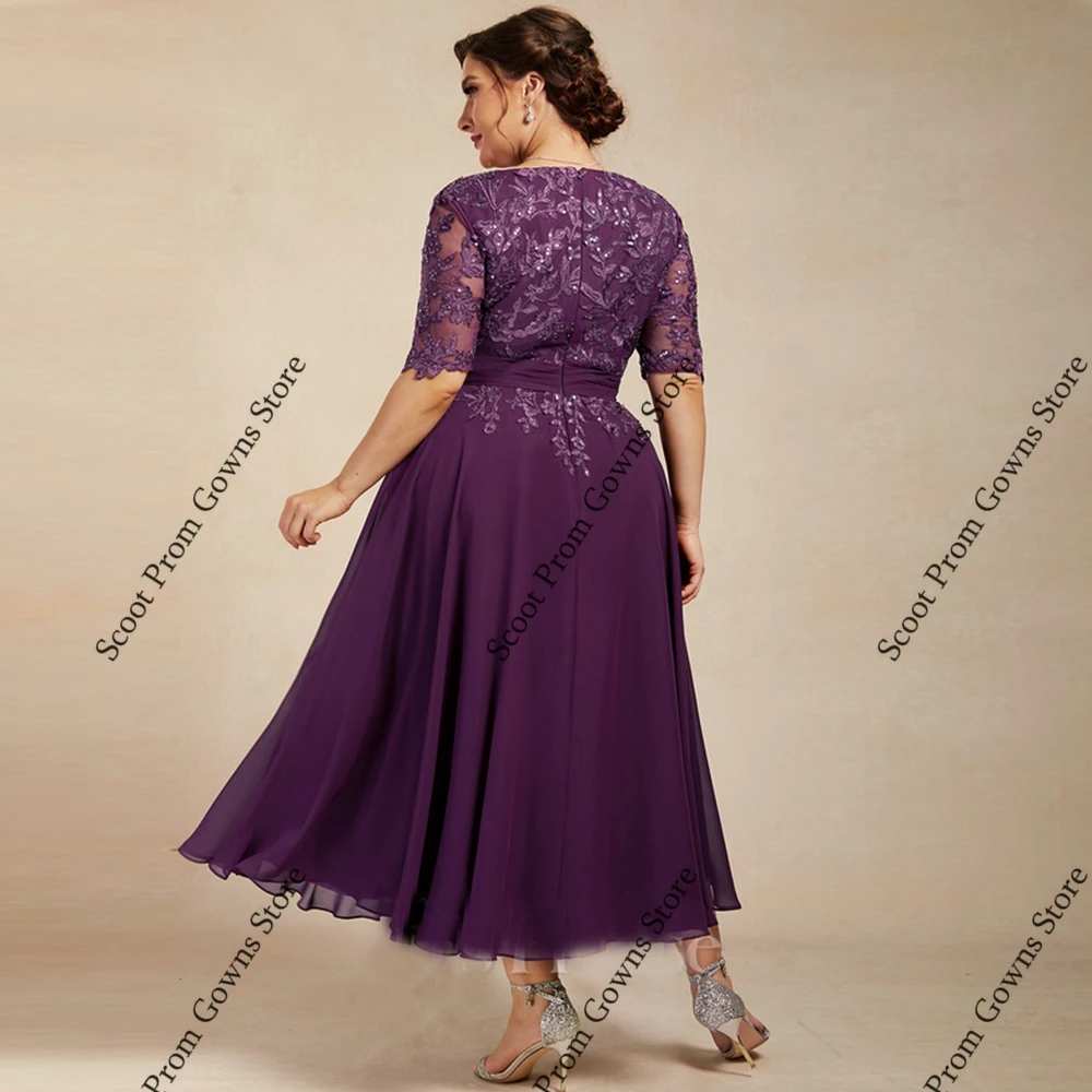 فساتين أم العروس الأرجوانية نصف كم فساتين حفلات الزفاف للنساء 2025 صيف جديد شيفون شاطئ رداء De Soirée