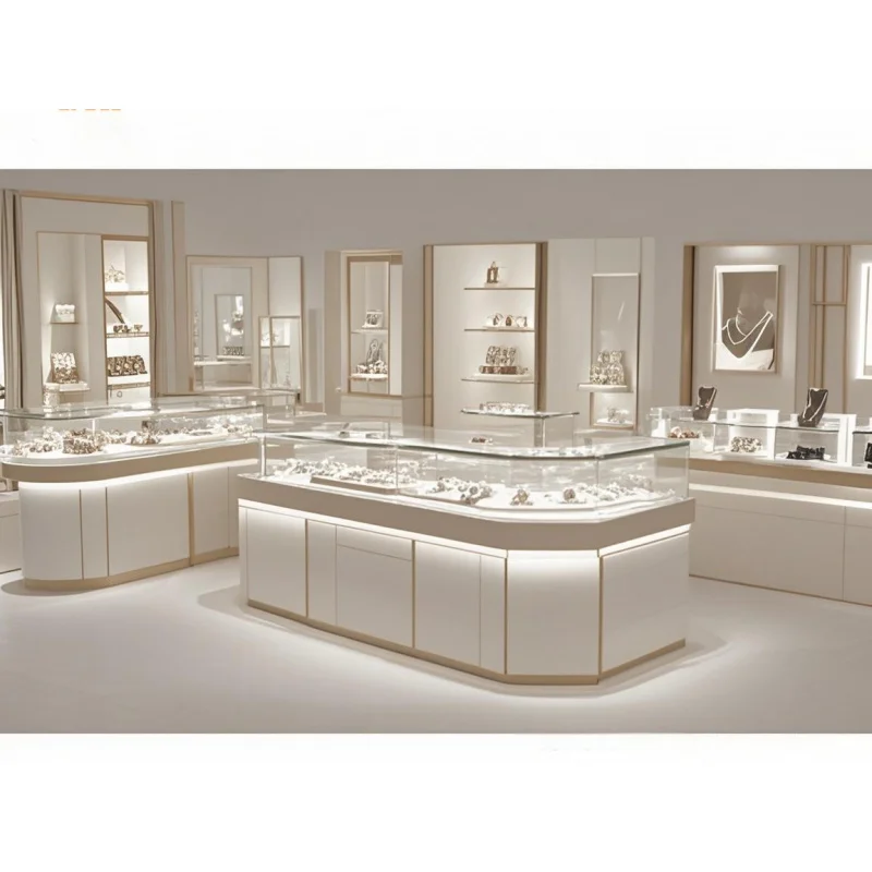 custom.Modern Jewelry Display Showcase Counter | Glass Retail Display Cabinet with LED Lighting Jewelry Shop Design