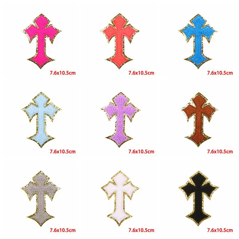 10PCS Hurtownia Phnom Penh Cross Chenille Patch Iron on Patches Glitter Embroidered Sew On Patches For Jeans Jackets DIY Crafts