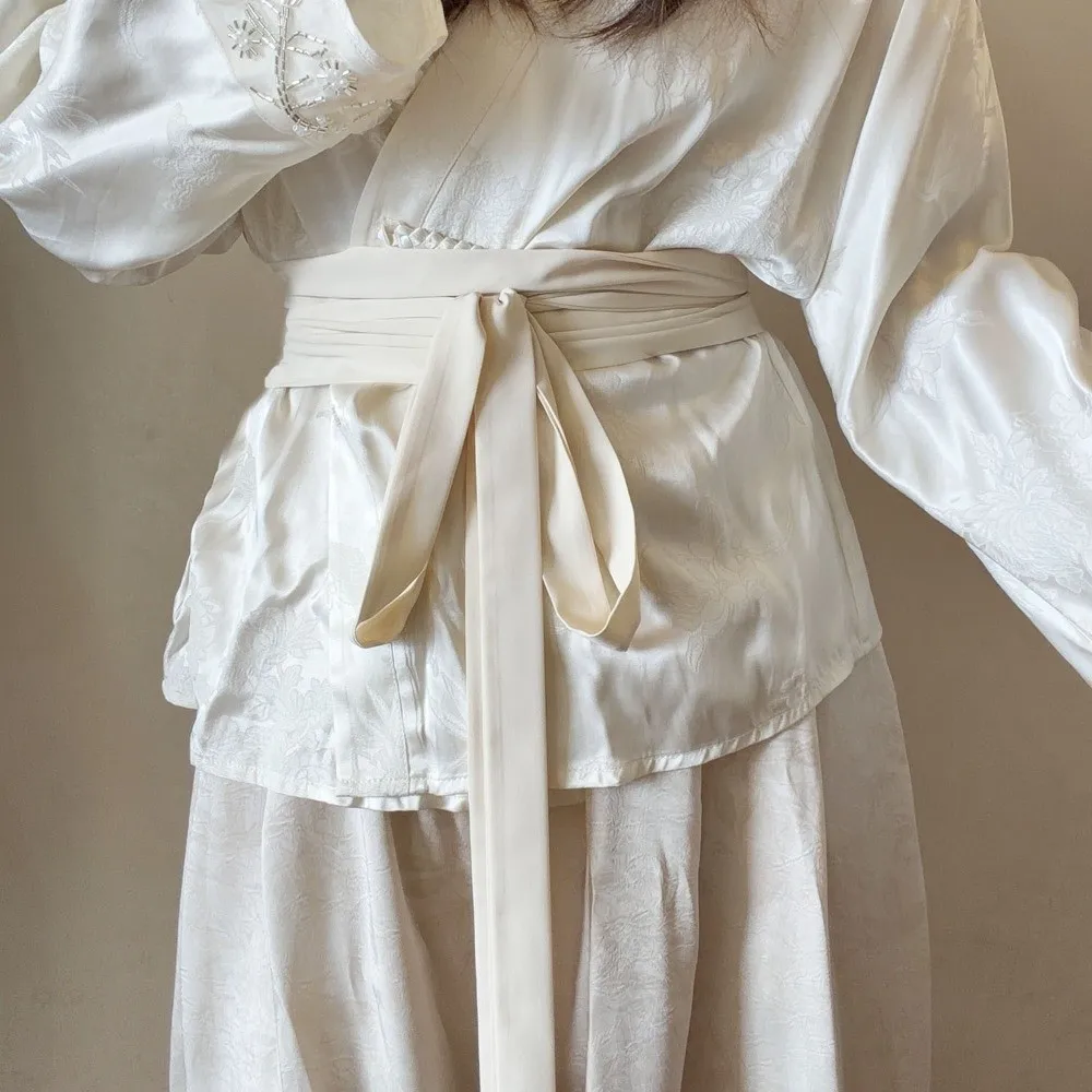 Chiffon Fabric Hanfu Waist Belt Cotton Linen Satin Silk Wide Waist Belt Solid Color Bowknot Decoration Decorative Waistband