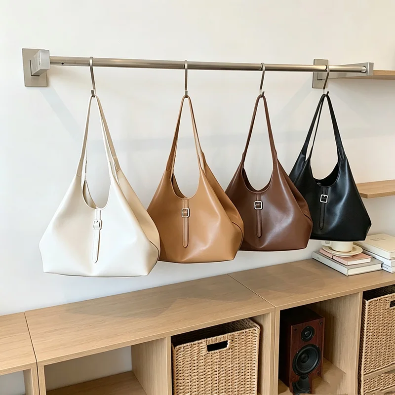 

CLAREGQI Women's Large Capacity Hobo Tote Bag Soft Faux Leather Underarm Shoulder Bag Versatile Solid Color Commuter Handbag Cas