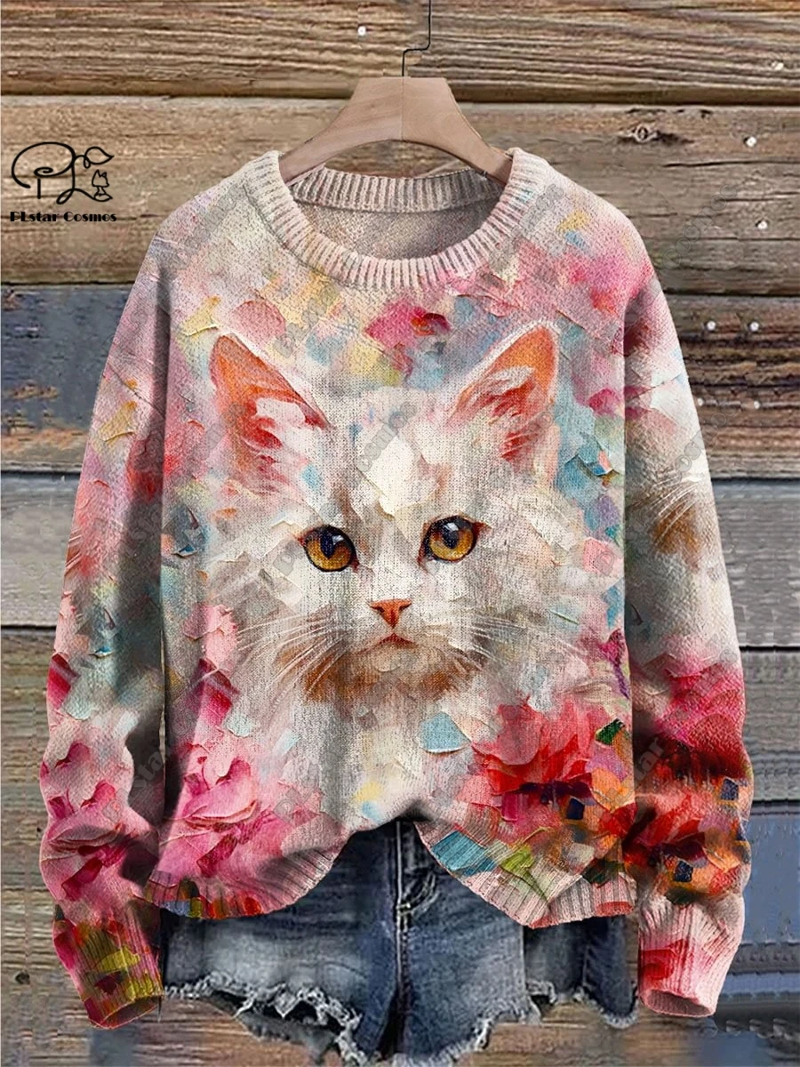 

3D printed Christmas series floral cute cat print pattern ugly sweater casual winter warm sweater new style unisex M-1