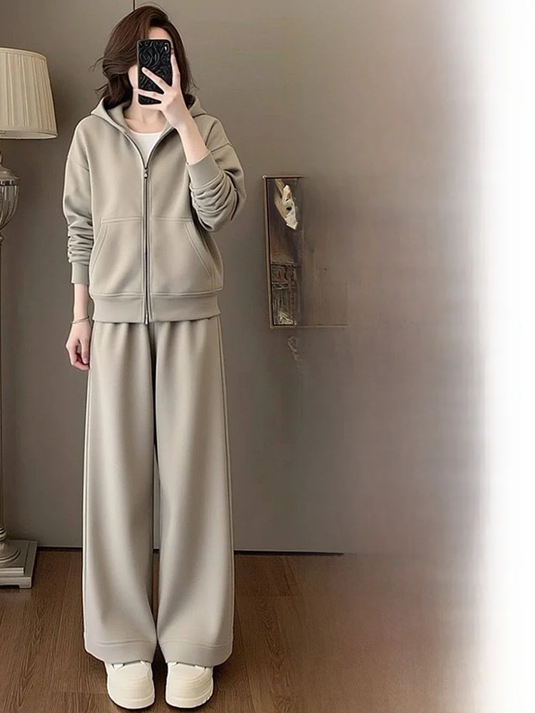 

2026 Winter Faion Women's round Ne Fce Lined Sweatirt And Pants Set High Waist Long Pants Casual Spor Sle Two Pi...