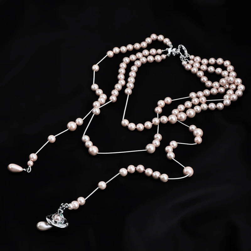 

S925 Sterling Silver Engraved Edition Broken Pearl Three-dimensional Saturn Pendant Necklace Banquet Wedding Accessories Luxury