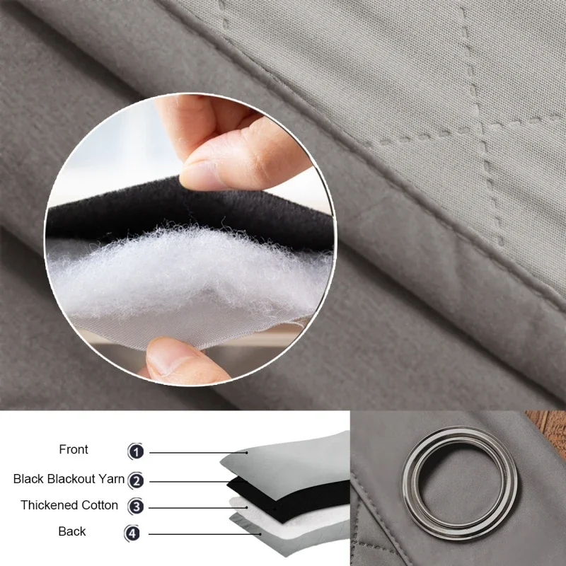 Full Blackout Insulated Blackout Curtains Thick Padded Thermal Window Curtain for Cold Weather Wind Blocking Bedroom Living Room