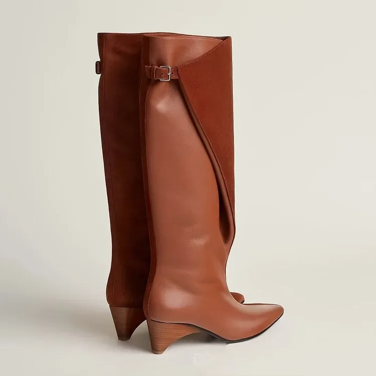 High Heels, Pointed Brown Maillard Pants, Mid Length Boots, Women's Shoes, New Spring and Autumn Winter Long Leg Knight Boots