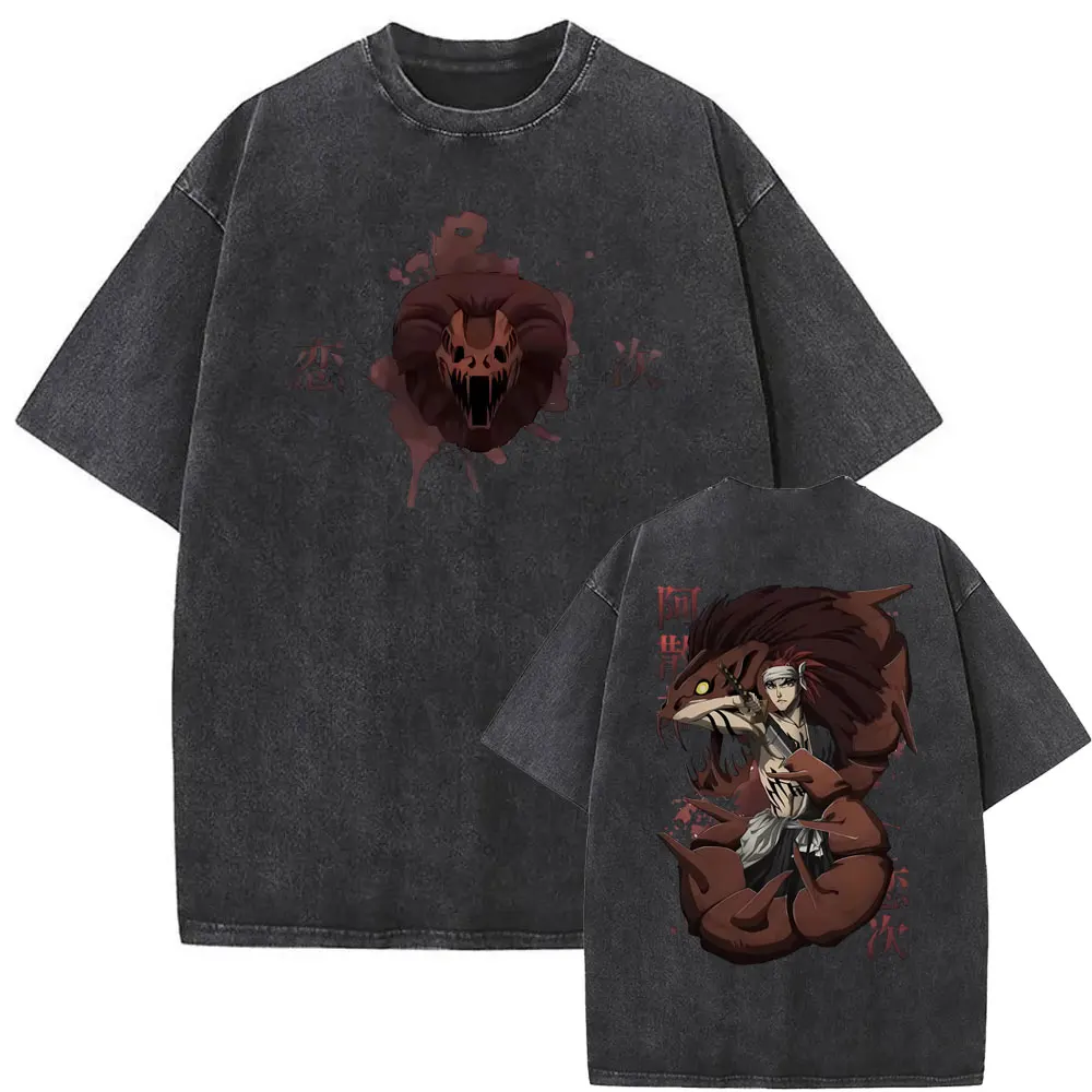 

Washed Vintage Anime Bleach Abarai Renji T Shirts Men Women Casual Oversized Crewneck T-shirts Fashion Trend Manga Streetwear