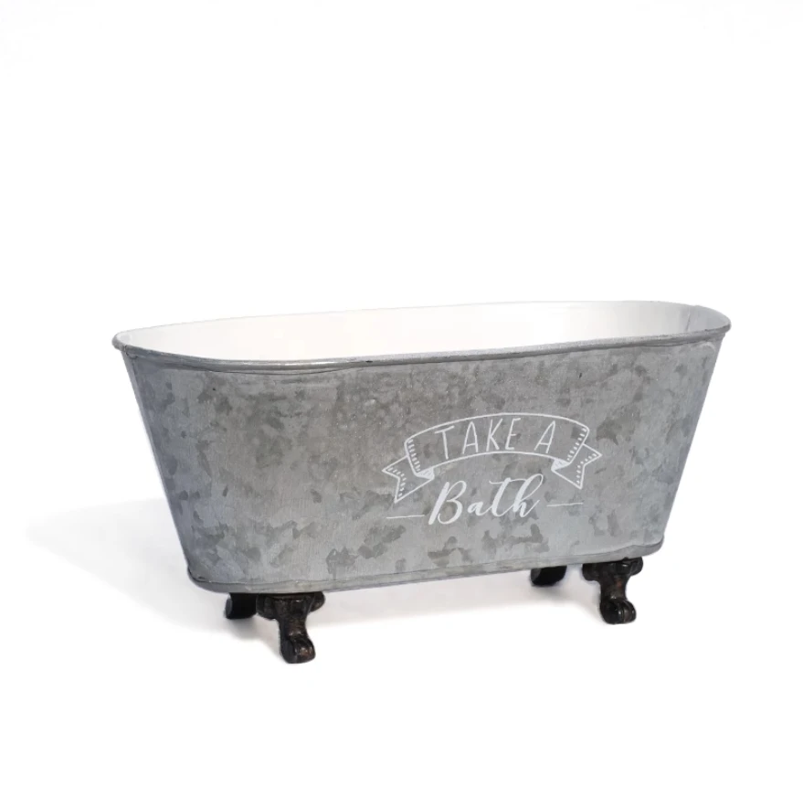 Clawfoot Rustic Country Metal Bathtub Planter, Galvanized Flower Pot