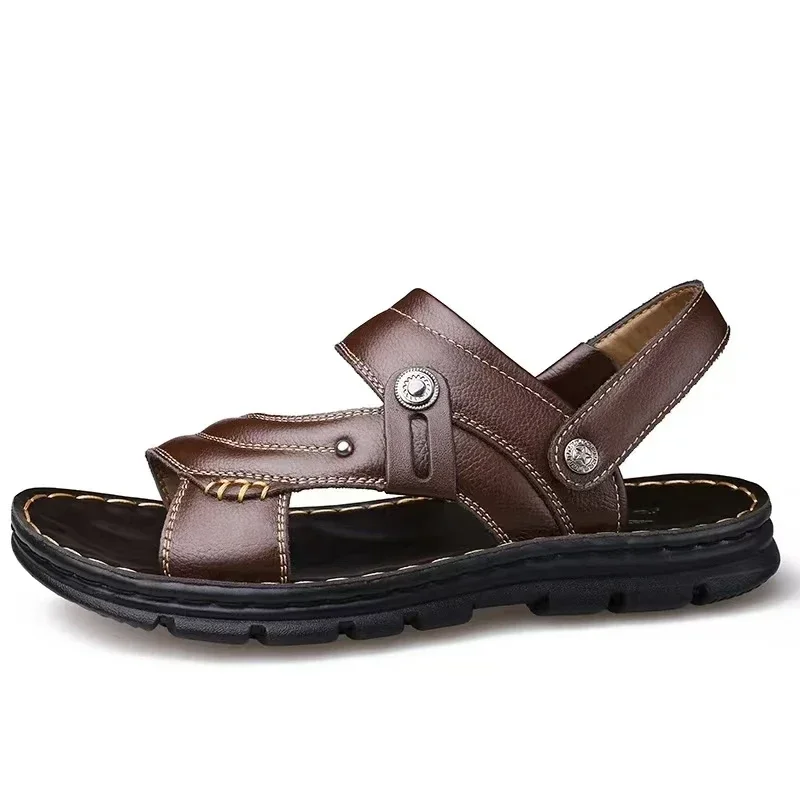 Sandals Men's New Beach Shoes Genuine Leather Sandals Slippers Men Slipper Adult Platform Sports Sandals Non-slip Zapatos Hombre