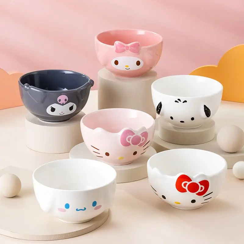 

Anime Sanrio Hello Kitity Ceramic Rice Bowl Household Use Cute Cutlery Bowl Plate Suit Cartoon Kuromi Melody Cinnamoroll 2026
