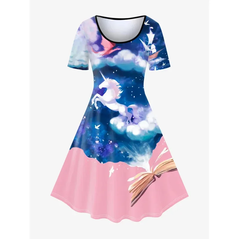 

NewROSEGAL Винтажные платья больших размеров с 3D принтом S-5XL, летнее повседневное женское платье длиной до колена, уличная одежда, расклешенное платье ER162