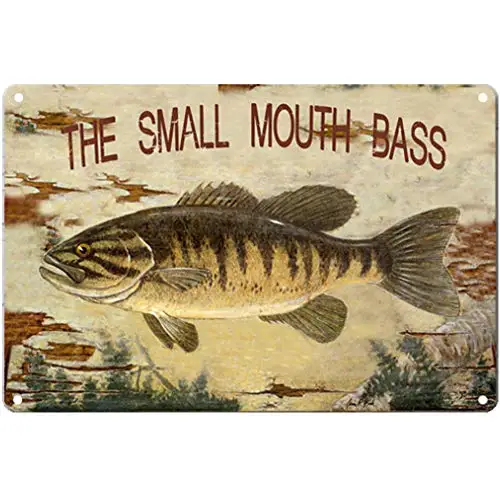 Original Retro Design The Small Mouth Bass Tin Metal Signs Wall Art | Thick Tinplate Print Poster Wall Decoration