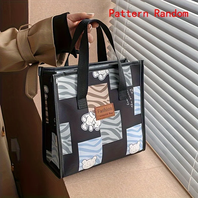 1pc cartoon canvas cosmetic bag portable large capacity storage bag travel storage portable toiletry bag