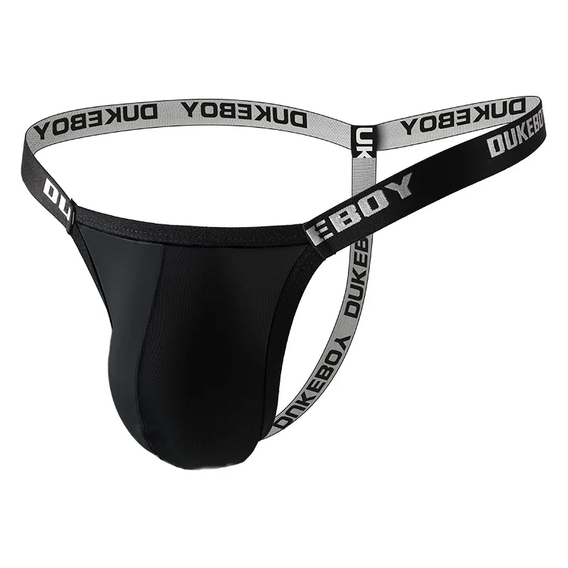 Men's Sexy Thongs G String Letter Printed Underwear Ultra-Thin Ice Silk T Back Transparent Panties Small Pouch Underpants Bikini