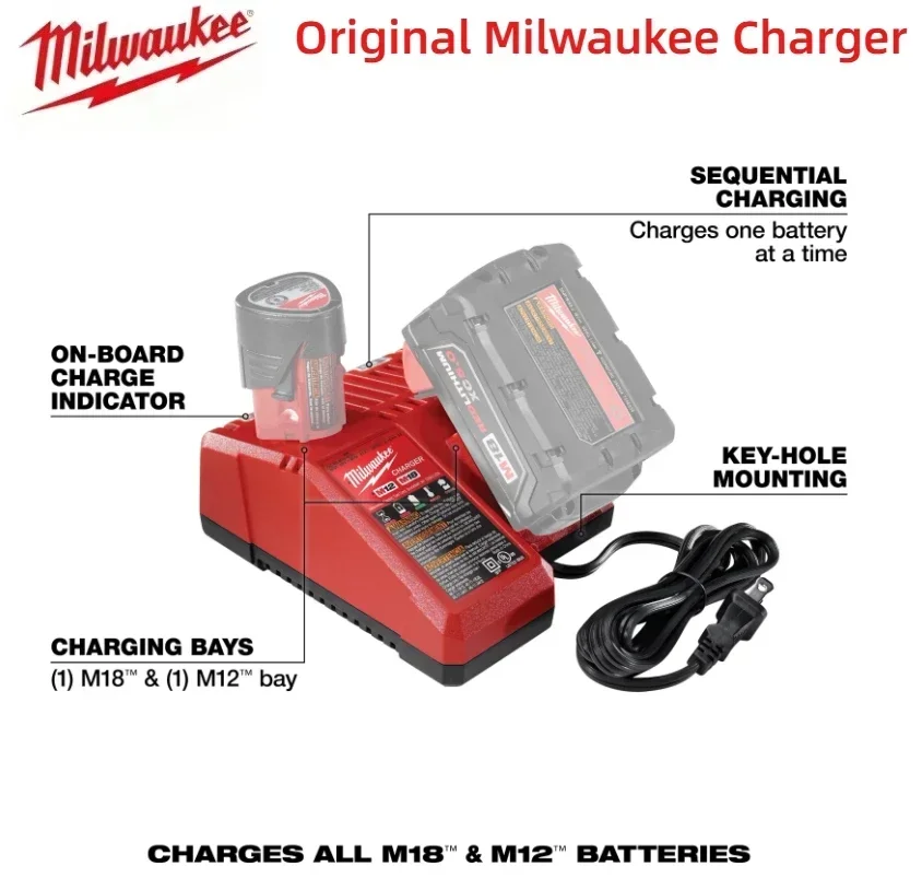 Milwaukee Genuine M18 12V 18V Fast Charger M12-18FC Is Suitable for all li-ion battery Power Tools Model 48-11-1815 48-11-1828.