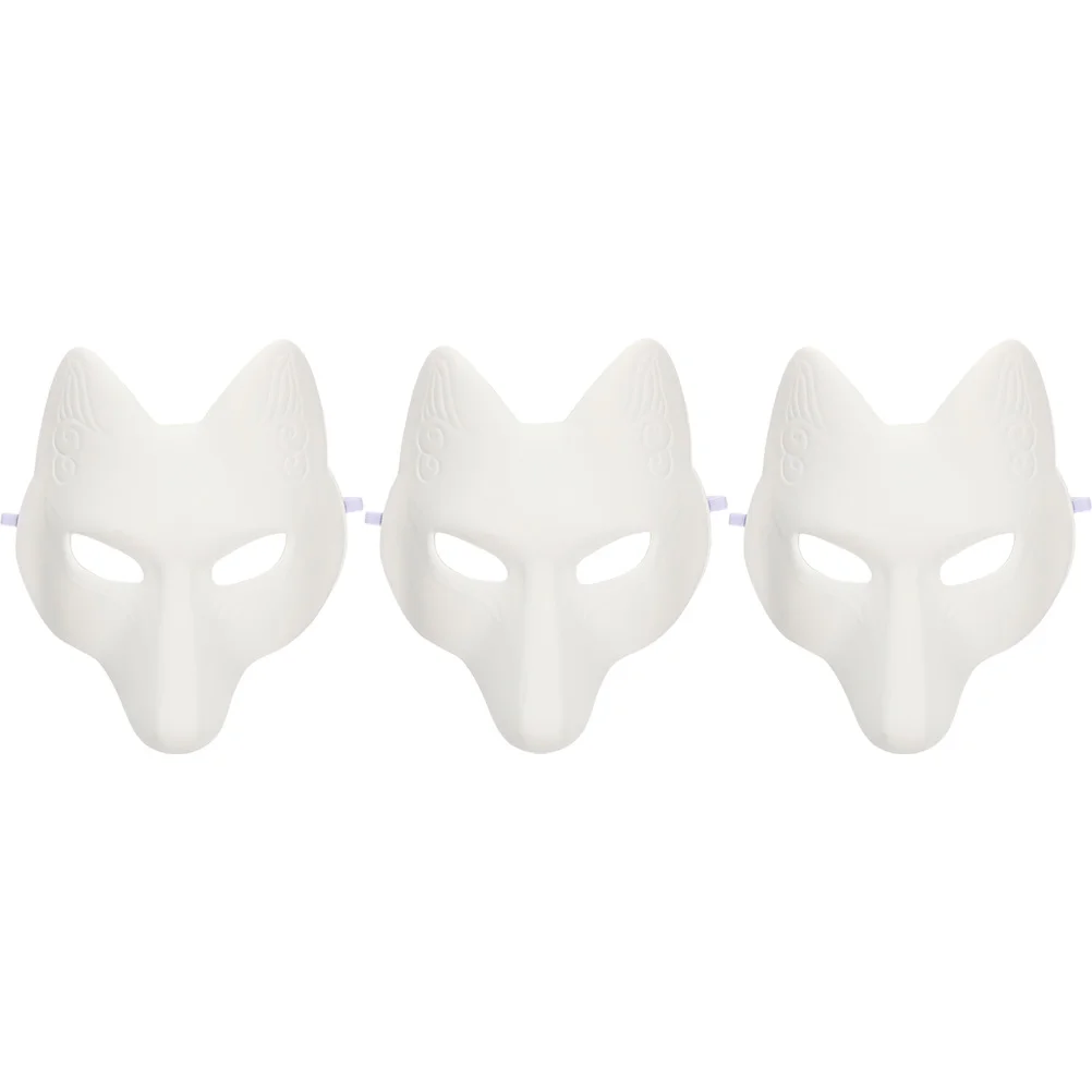 3 Pcs White Paper Halloween Fox Mask Blank Unpainted Cosplay Masquerade Party Costume Accessories Miss Masks DIY 02X25X28CM Pu