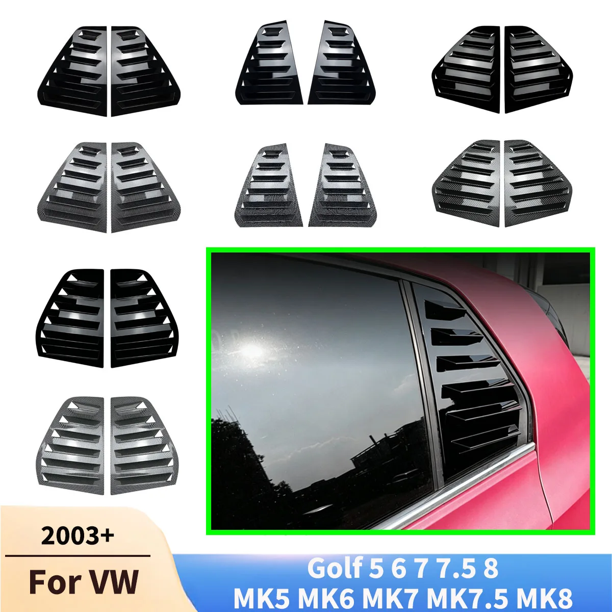 For VW Golf 5 6 7 7.5 8 MK5 MK6 MK7 MK7.5 MK8 2003+ Car Rear Side Louver Window Triangle Louver Body Kit Tuning Auto Accessories