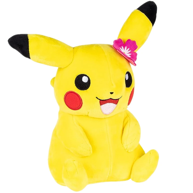 Cute TAKARA TOMY  Pokémon Pikachu with Pink Flower Plush Stuffed Animal Toy, 8