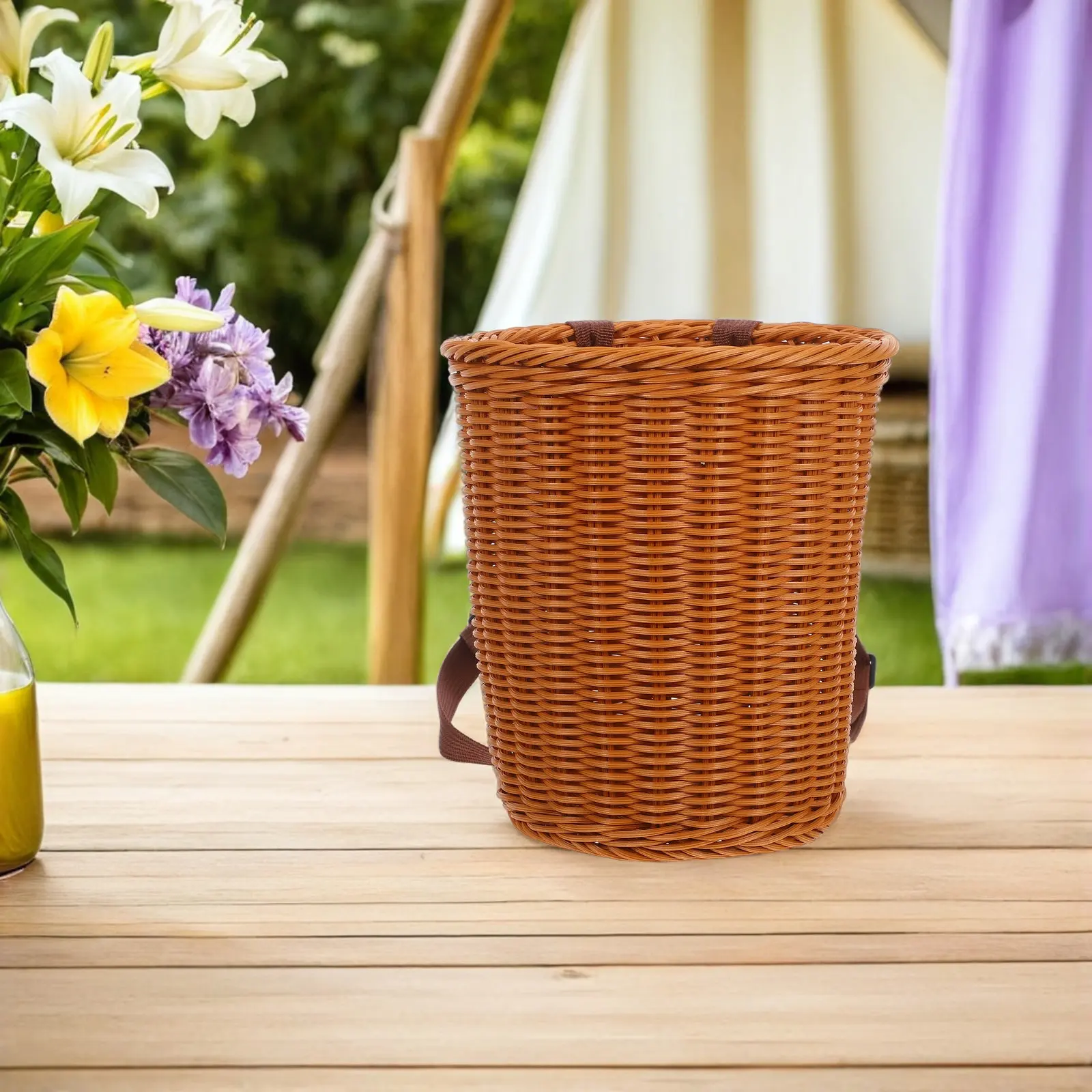Portable Woven Picnic Basket Backpack Handmade PP Material with Comfortable Shoulder Straps for Outdoor Farm Harvesting Beach