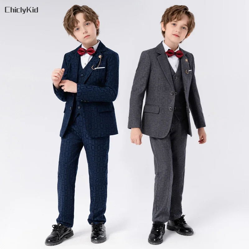 

High Quality Boys Formal Dress Wedding Clothes Sets Kids Tuxedo British Suits Child Party Gentlemen Outfits Toddler Blazer Pants