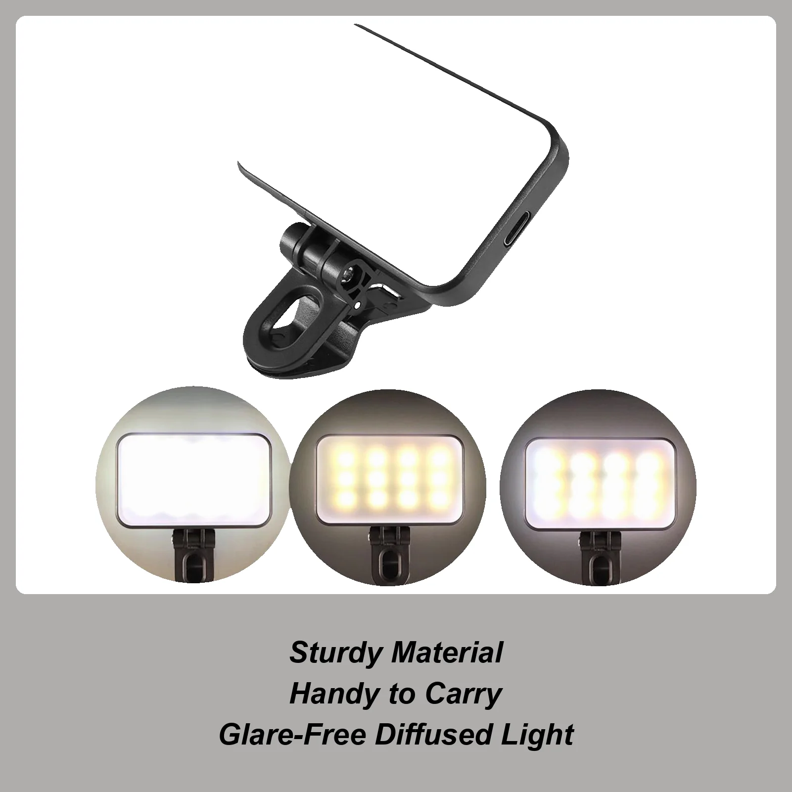 

Портативный телефонный светильник для селфи, перезаряжаемый, 3 цветовых режима, регулируемая яркость, светодиодный светильник на клипсе для макияжа, видеоблогов в прямом эфире