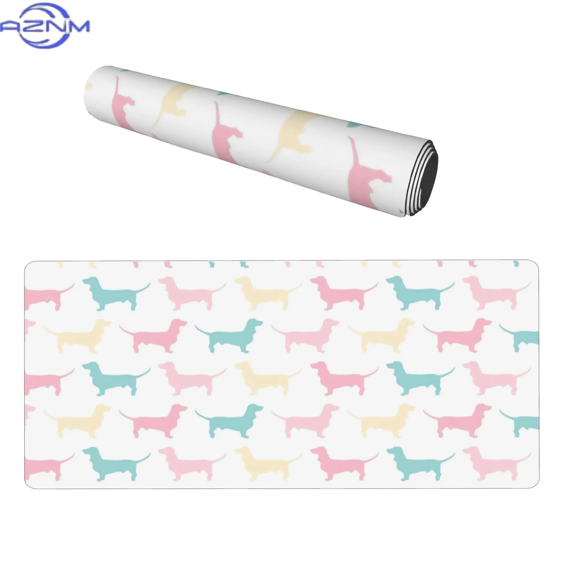 Pastel Dachshund Desk Mat for Writers & Bloggers - Non-Slip Wrist, Soft Writing Surface with Pastel Pink, Blue, Mint Green Dachs
