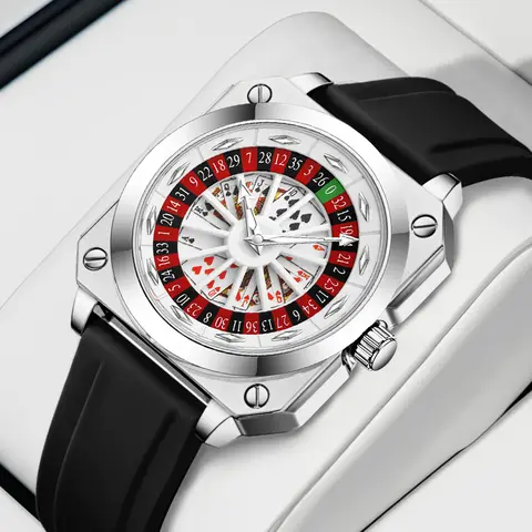 New Mens Roulette Watch Original Sports Style Fashion Silicone Strap Night Light Square Gift Watch for Men