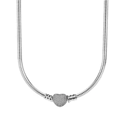 Original 45cm 925 Silver Round Love Zircon Necklace Suitable for DIY Ornaments Birthday Jewelry Gifts