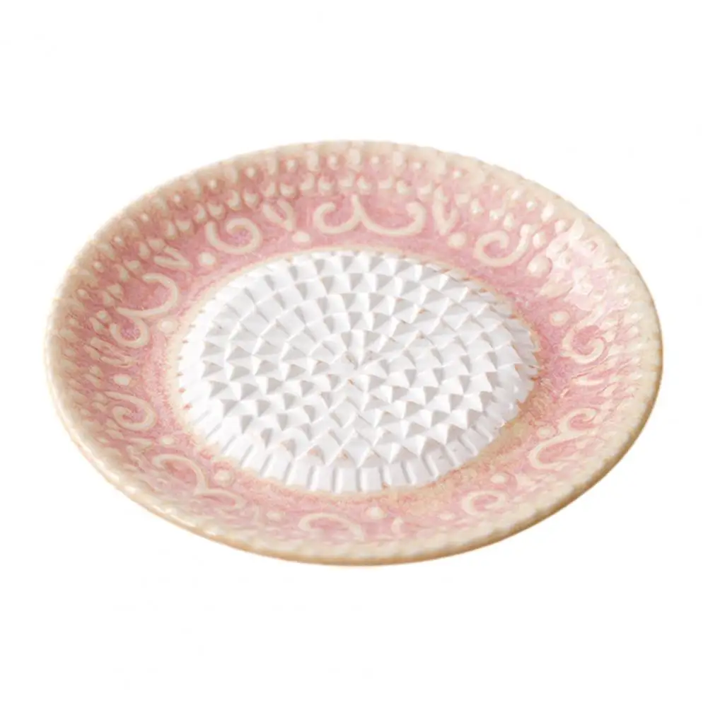 Fruit Puree Grinding Dish Ceramic Garlic Grater Plate Set with Embossed Grinding Dish Peeler Brush Stand for Wasabi for Ginger