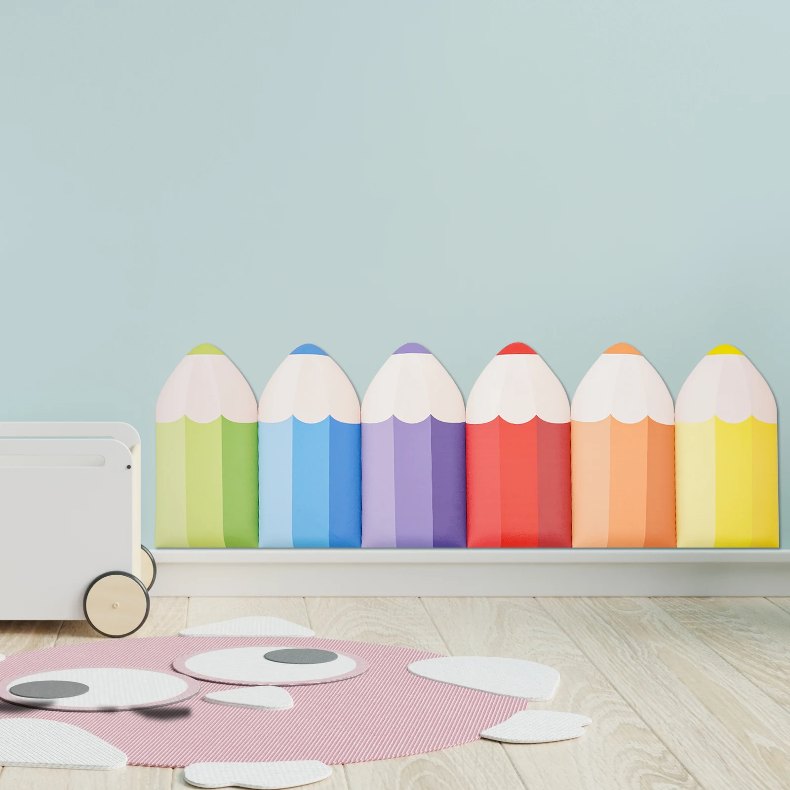 6 عبوات من وسادات الحائط ثلاثية الأبعاد على شكل قلم رصاص، إسفنجة مرنة عالية بسمك 30 مم مع التصاق قوي لحماية سلامة الطفل