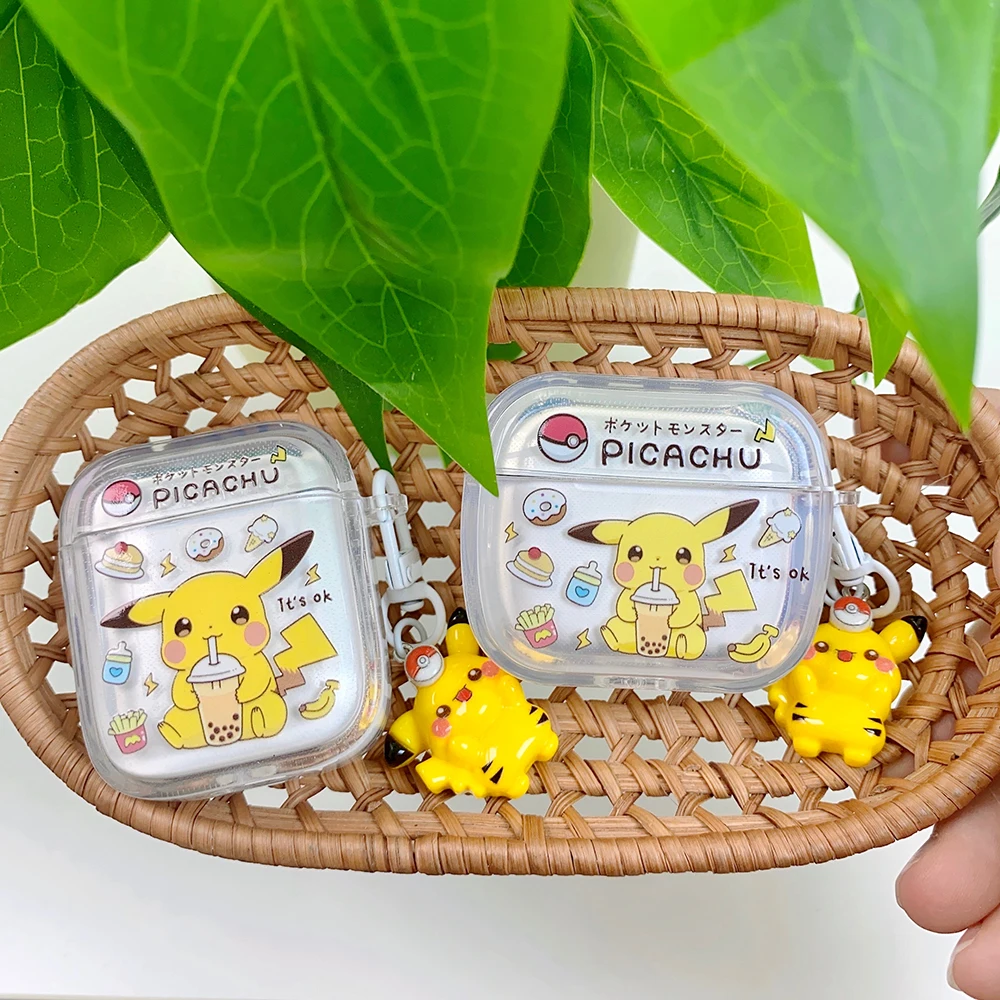 

Cartoon Character For Pokémon Milk Tea Pikachu Anti-fall Earphone Case For Apple AirPods 1 2 3 4 AirPodsPro 3.2 Protective Cover