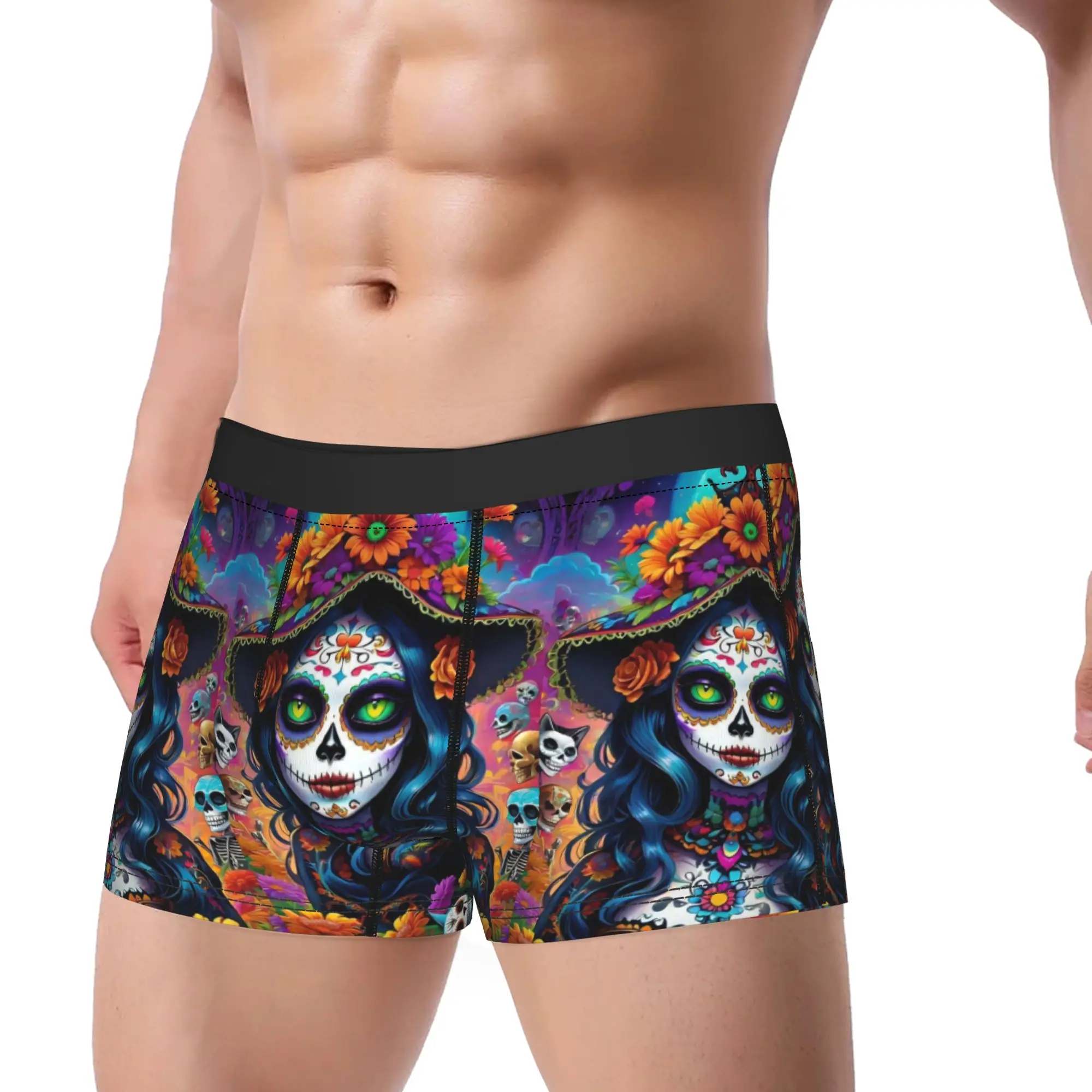 Day Of Dead Lady Underwear  Comfortable Underpants Printed Shorts Briefs For Men 3D Pouch Large Size Boxer Shorts