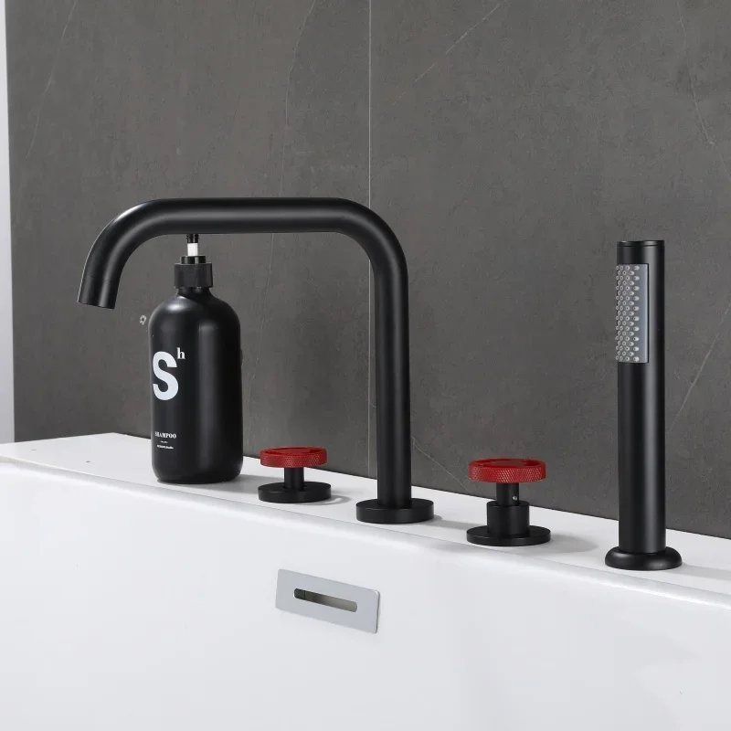 Bathtub mixer with brass hand shower double function black bath faucet deck mounted bath shower faucet MJ04118H