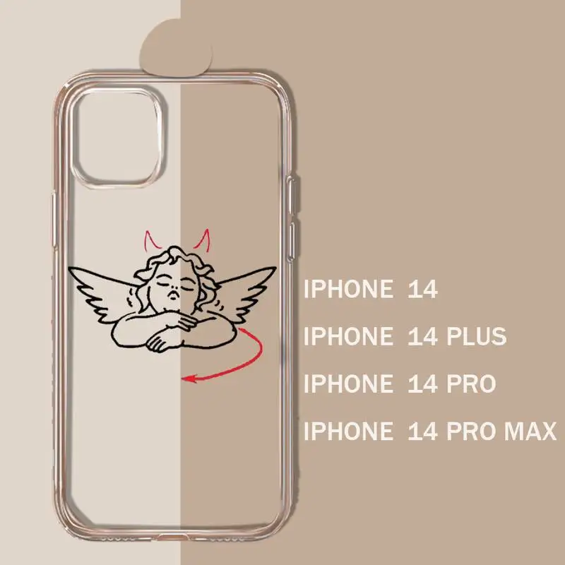 Crying angel demon line art Phone Case Transparent soft For iphone 11 13 12 14 15 pro max mini plus