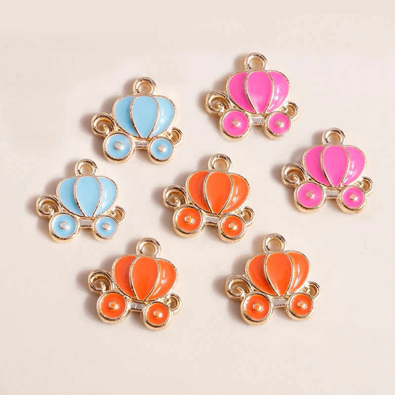 10pcs Cartoon Enamel Pumpkin Carriage Charms for Earring Necklace Pendants DIY Handmade Jewelry Making Accessories