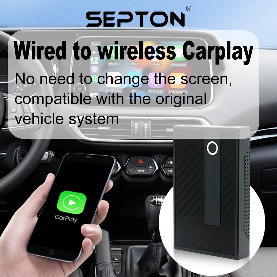 SPTON cableado a inalámbrico Carplay Ai Box inalámbrico CarPlay Android Auto adaptador accesorios de coche compatible con Netflix YouTube