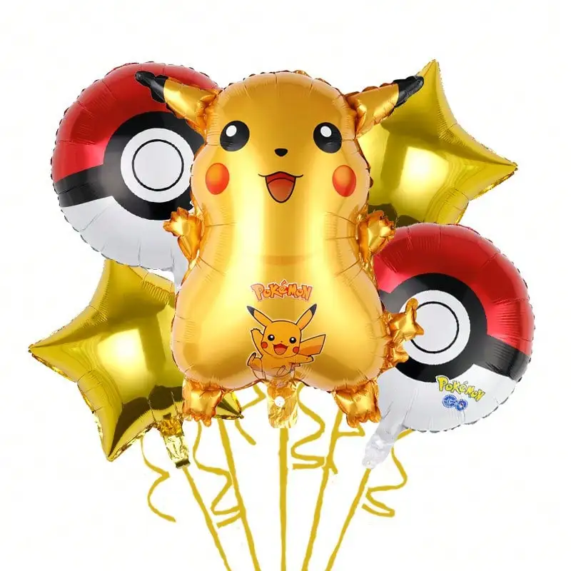 5Pcs New Pikachu Five-Piece Set Family Birthday Party Decoration Aluminum Film Balloon Campus Party Pikachu Theme Aluminum Film Balloon