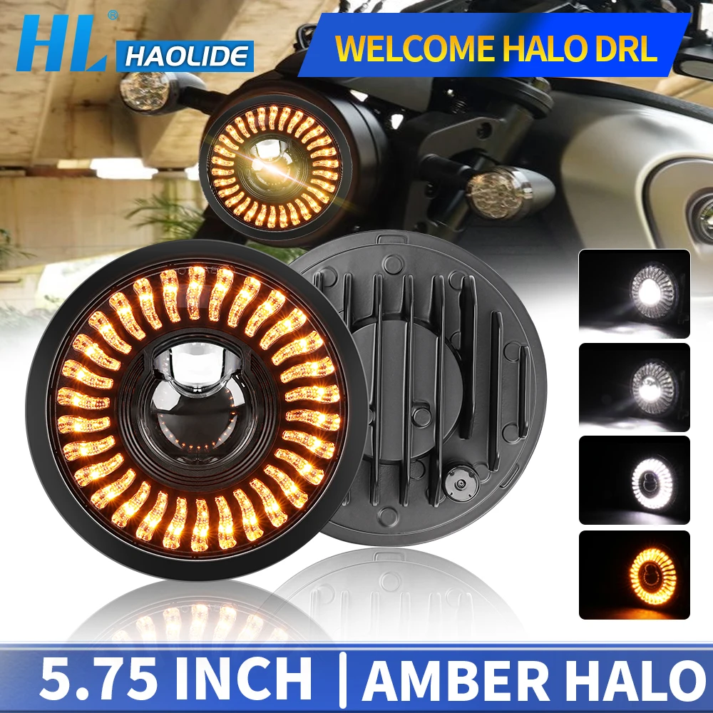 HAOLIDE 5.75″ Round LED Motorcycle Headlight 5-3/4 inch Moto Light For Harley Sportster Roadster Dyna, Honda, SUZUKI, YAMAHA