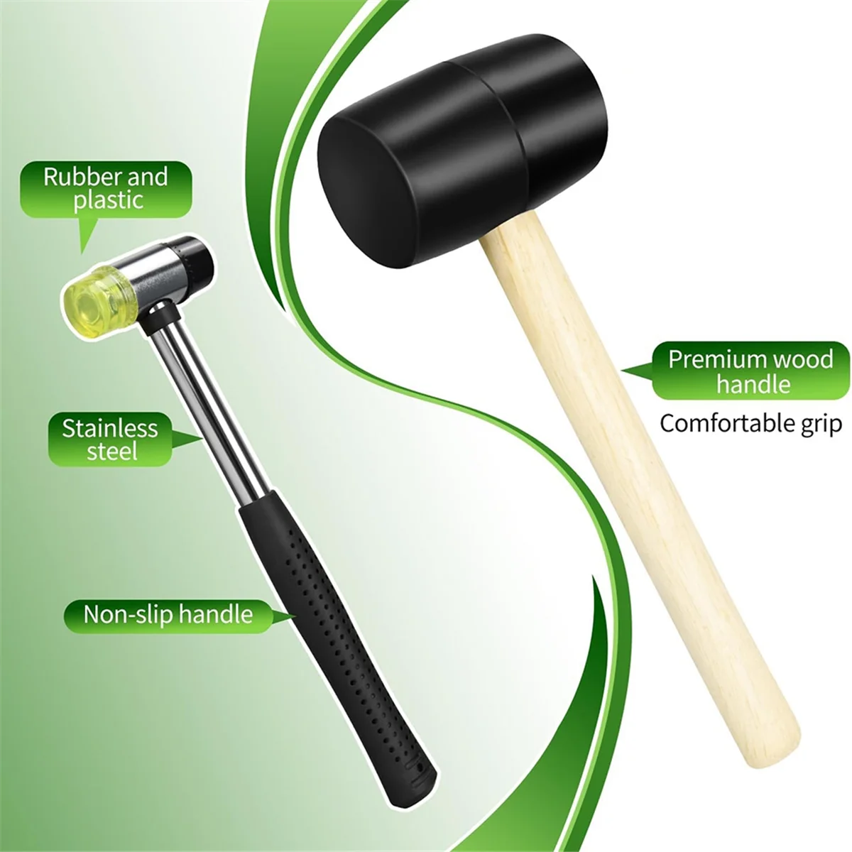 طقم مطرقة مكون من قطعتين، مطرقة مطاطية ناعمة على الوجهين للأرضيات والنجارة وإصلاح الأثاث