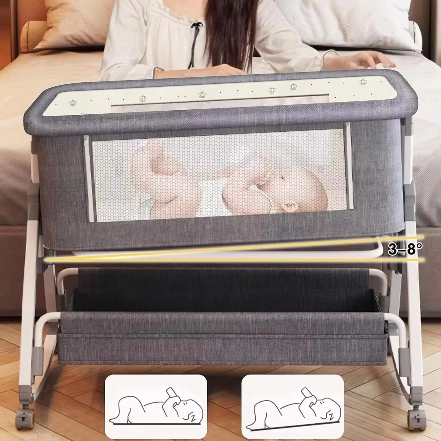 Image 6: Moussinet pliable mobile portable pour bébé : lit anti-crachat réglable en hauteur