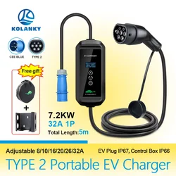 Kolanky-Chargeur Mobile EV Type 2 EU Plug, Charge pour Voitures Hybrides EleaccelerVehicle, Total 5M ID 4, 8 A, 10 A, 13 A, 16 A, 26 A, 32A, 7,2 KW