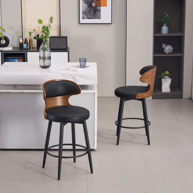 #Light Luxury Modern Simple Metal Frame Bar Stool Rotatable Customizable High-foot Chair For Home Use Island Counter Commercial