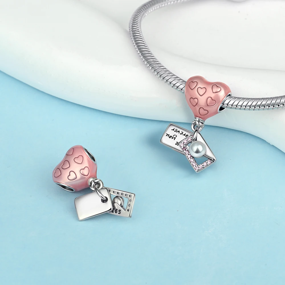 Summer's 925 Pink Infinity&Bow&Hot Air Balloon&House&Heart&Clover&Crimson Charm Fit Brand Bracelet Ladies' Jewelry