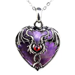 Vintage Dragon Man Necklace Natural Stone Crystal Heart Shape Pendant Necklaces for Women Amethysts Pink Quartz Jewelry Gift
