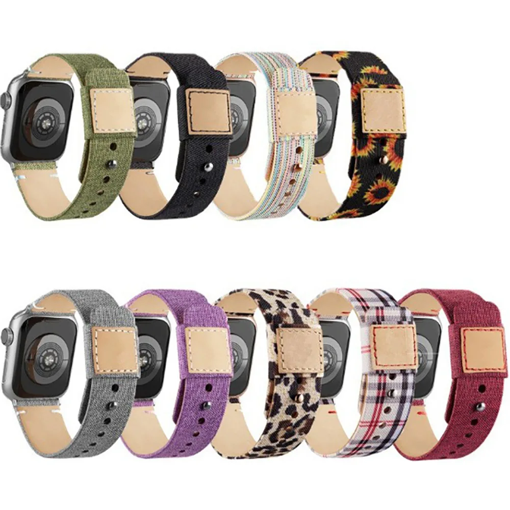 Leder- und Nylon-Schlaufen-Uhrenarmband für Apple Watch S10, modisches Canvas-Nylon-Armband mit Lederanzug für die Iwatch-Serie