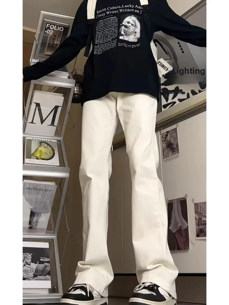 White Bell Bot Jeans Men's Sle American High Street Vibe Knife  Straight Leg Elastic Slim Fit Jeans for Teens