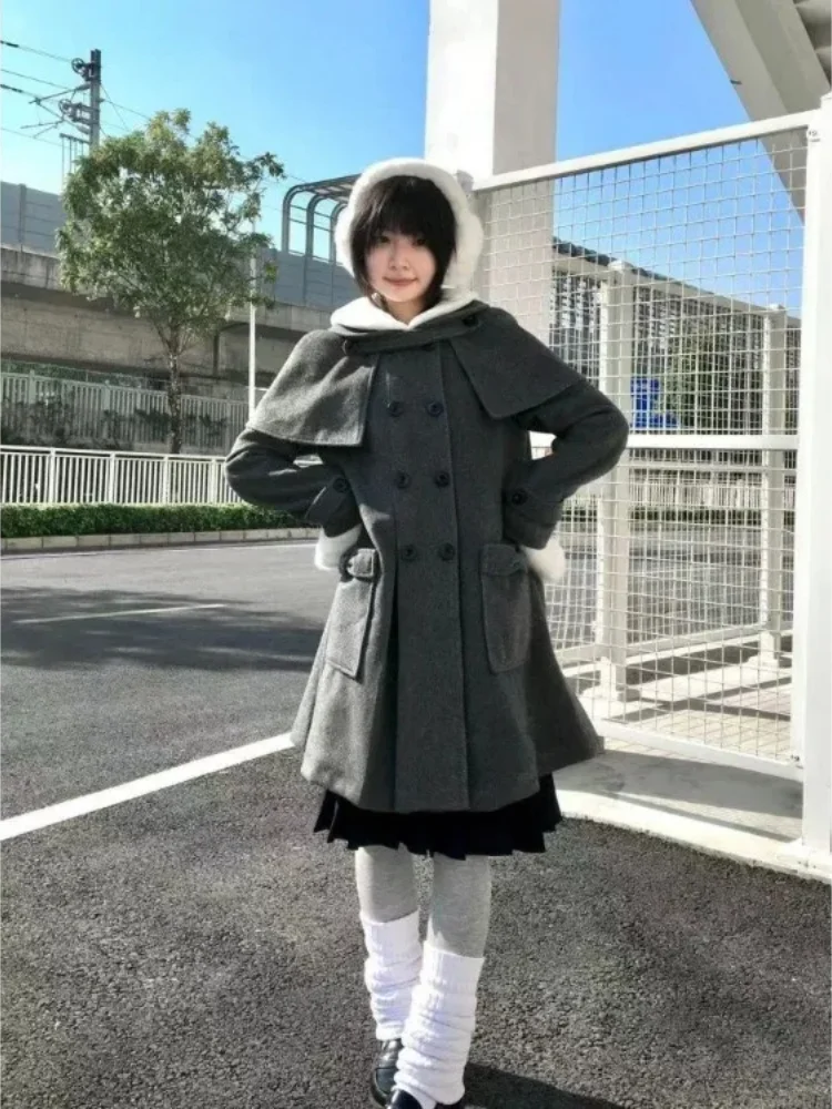 

Japanese Double Breasted Jk Jackets Mujer Autumn Cute Wool Coat Subcultural Women's Y2k Clothes Wool & Blends Trench Coats