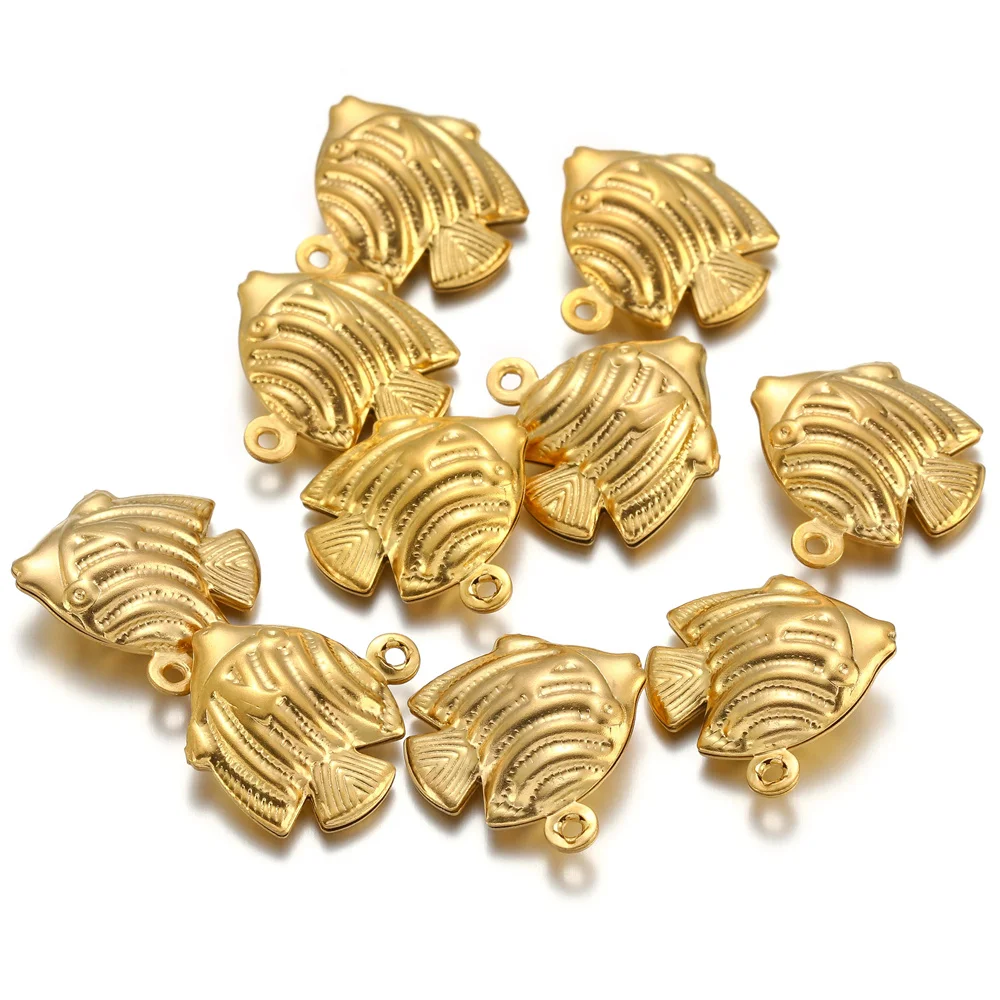 Wholesale 20pcs/lot Stainless Steel Gold Color Fish Charms Pendants for DIY Jewelry Making Bracelet Necklace Findings