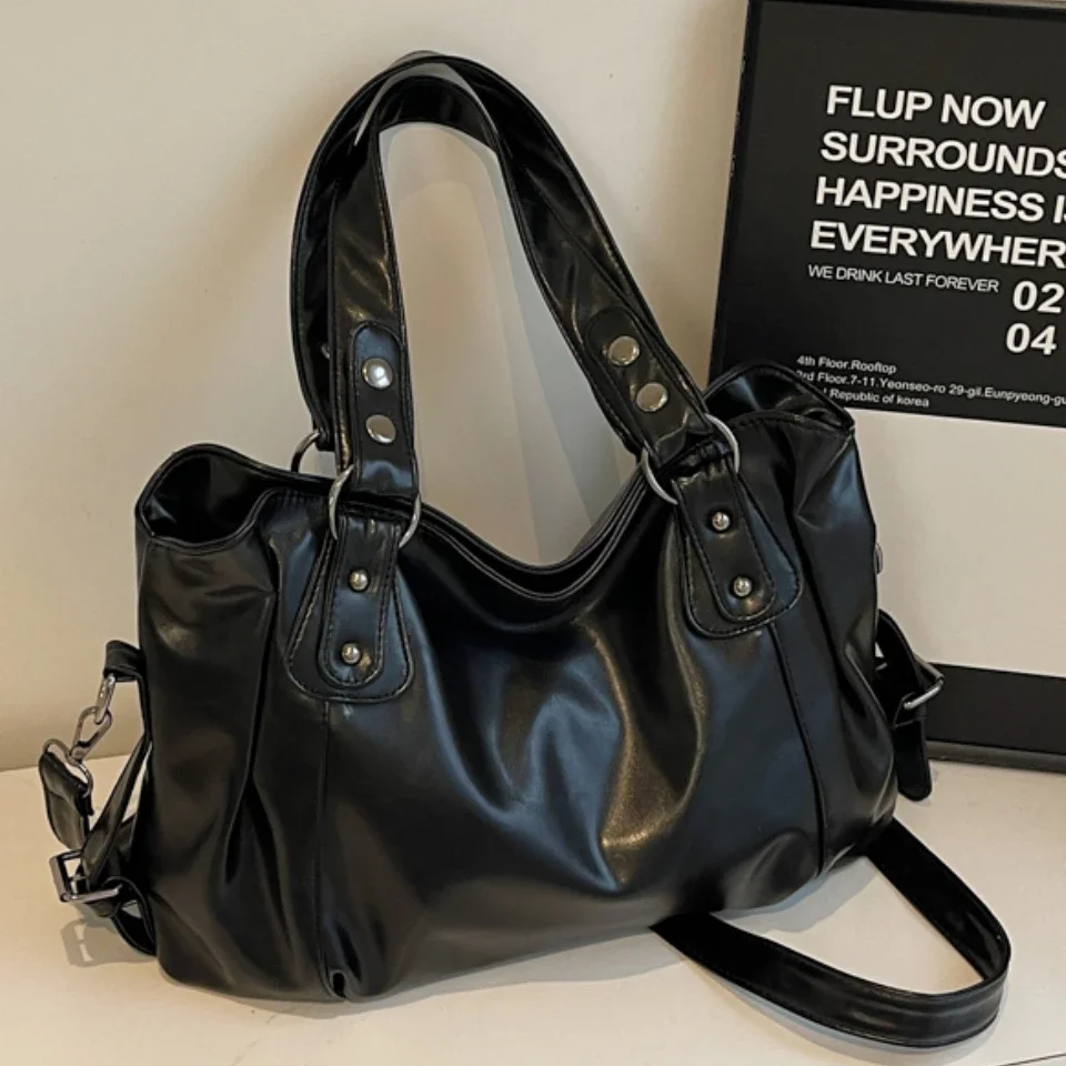 JBTP Retro Roomy Shoulder Bag Female Luxury Solid Color Classic Crossbody Bag Large Capacity Style Soft PU Leather Tote Bag